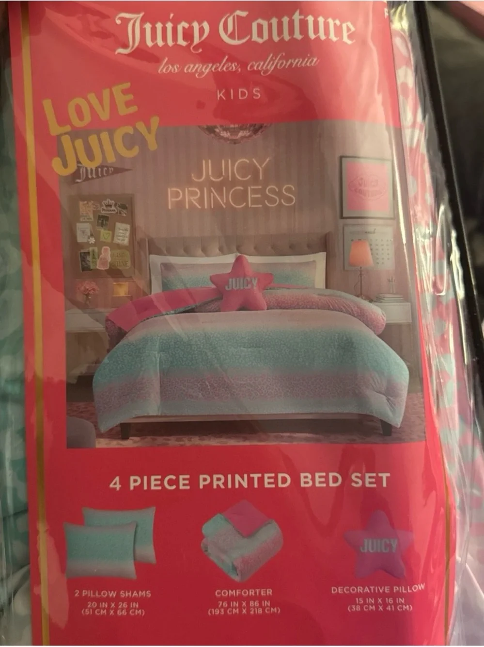 Juicy Couture Kids Juicy Princess Pink and Aqua 4-Piece Comforter Set